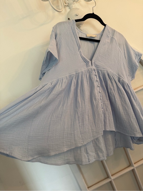 By Together Tops - Babydoll Double Gauze Blue Boho Blouse Tunic Cover up Size Medium/Large Cotton